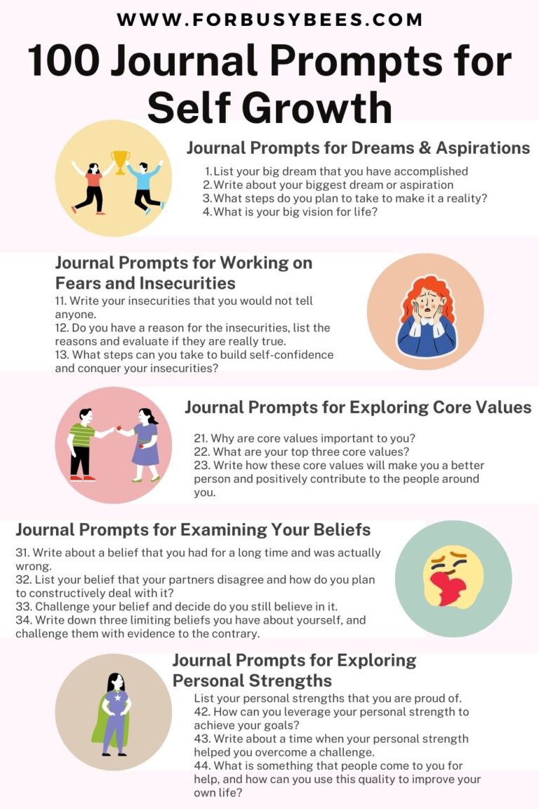 100 Journal Prompts for Self Growth - For Busy Bee's