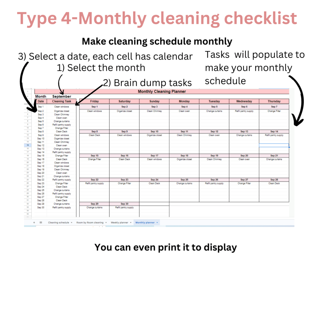 monthly cleaning schedule