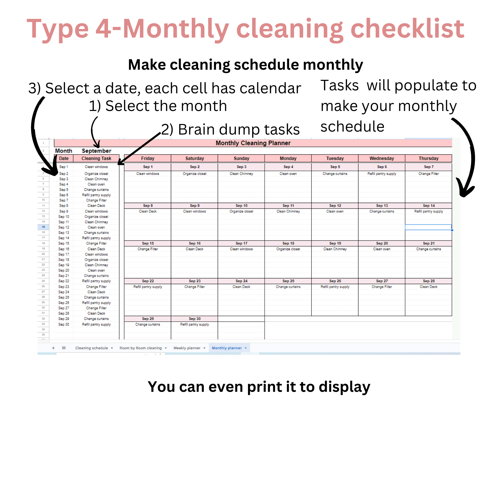 Cleaning Schedule Checklist Google sheet - For Busy Bee's