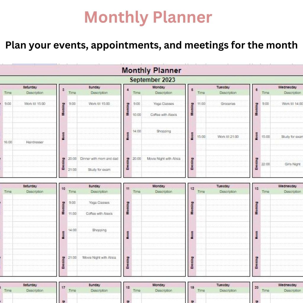 Digital monthly planner