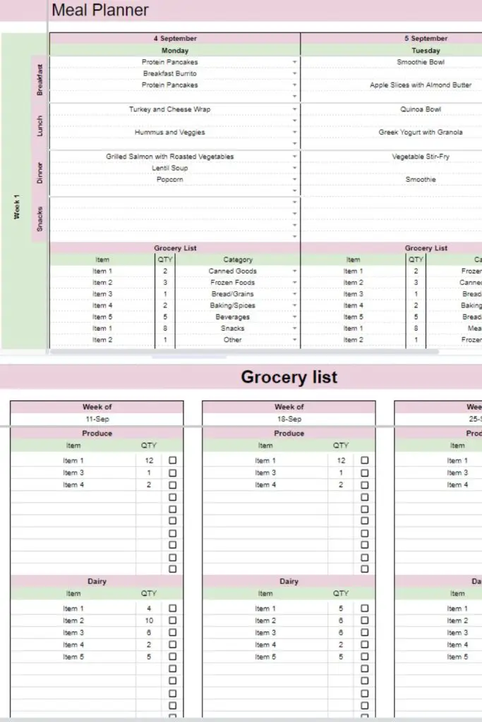 Google Sheet Meal Planner and Automated Grocery List
