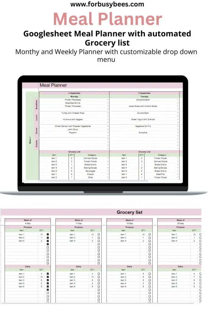 Spreadsheet meal planner with grocery (1)
